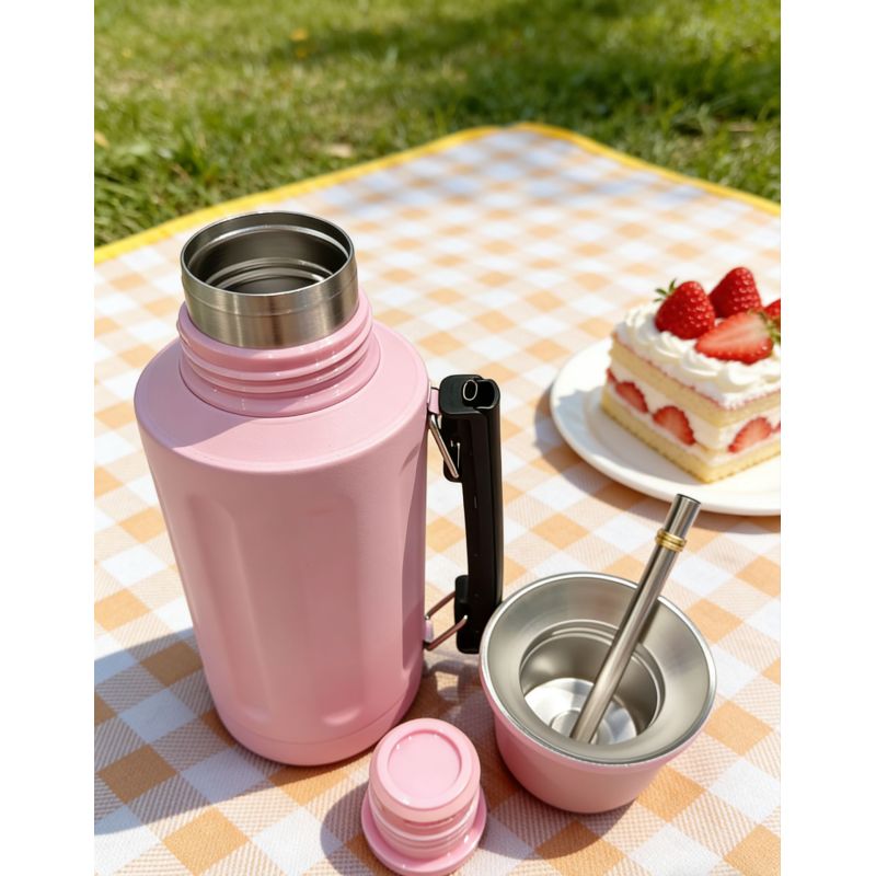 Stainless Steel Yerba Mate with Detachable Cup and Straw, Portable Leak-Proof Bullet Shaped Thermal Flask for Daily Use
