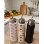Pattern Double Layer Stainless Steel Bullet-shaped Water Bottle with Metal Straw, Leakproof Insulated Vacuum Flask for Daily Use