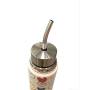 Pattern Double Layer Stainless Steel Bullet-shaped Water Bottle with Metal Straw, Leakproof Insulated Vacuum Flask for Daily Use