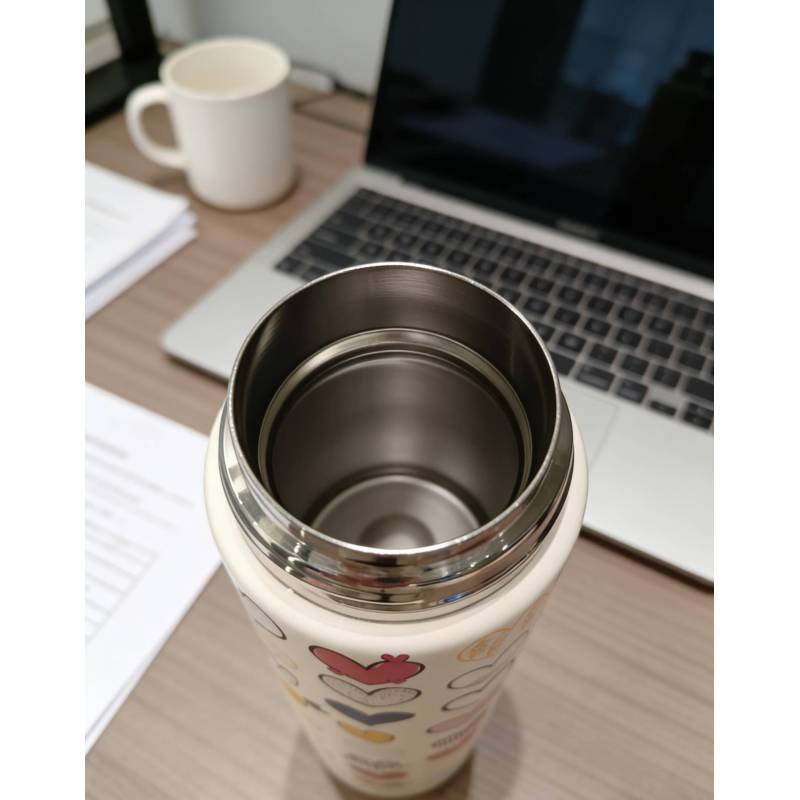 Pattern Double Layer Stainless Steel Bullet-shaped Water Bottle with Metal Straw, Leakproof Insulated Vacuum Flask for Daily Use