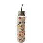 Pattern Double Layer Stainless Steel Bullet-shaped Water Bottle with Metal Straw, Leakproof Insulated Vacuum Flask for Daily Use