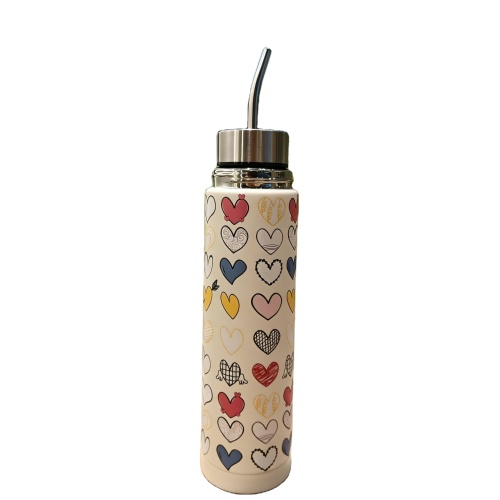 Pattern Double Layer Stainless Steel Bullet-shaped Water Bottle with Metal Straw, Leakproof Insulated Vacuum Flask for Daily Use Pattern Double Layer Stainless Steel Bullet-shaped Water Bottle with Metal Straw, Leakproof Insulated Vacuum Flask for Daily Use