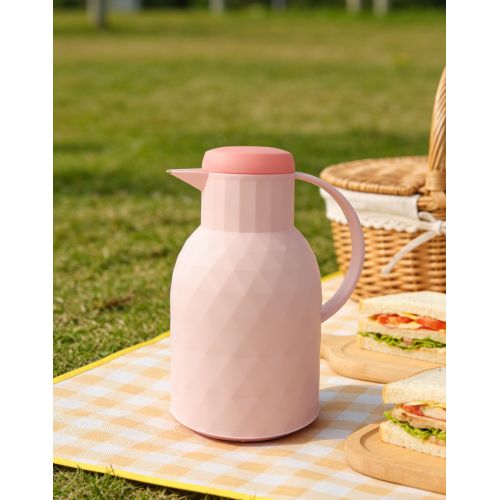 Modern Matte Vacuum Insulated Pitcher with Faceted Design, Airtight Seal Cap and Heat Preservation Glass Liner for All Occasions