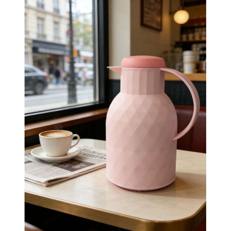 Modern Matte Vacuum Insulated Pitcher with Faceted Design, Airtight Seal Cap and Heat Preservation Glass Liner for All Occasions