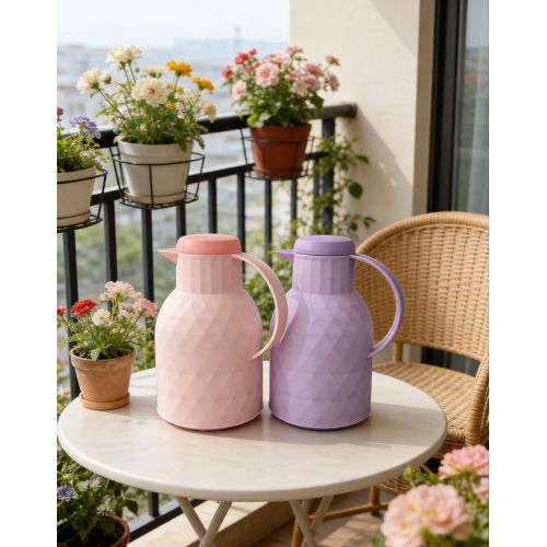 Modern Matte Vacuum Insulated Pitcher with Faceted Design, Airtight Seal Cap and Heat Preservation Glass Liner for All Occasions