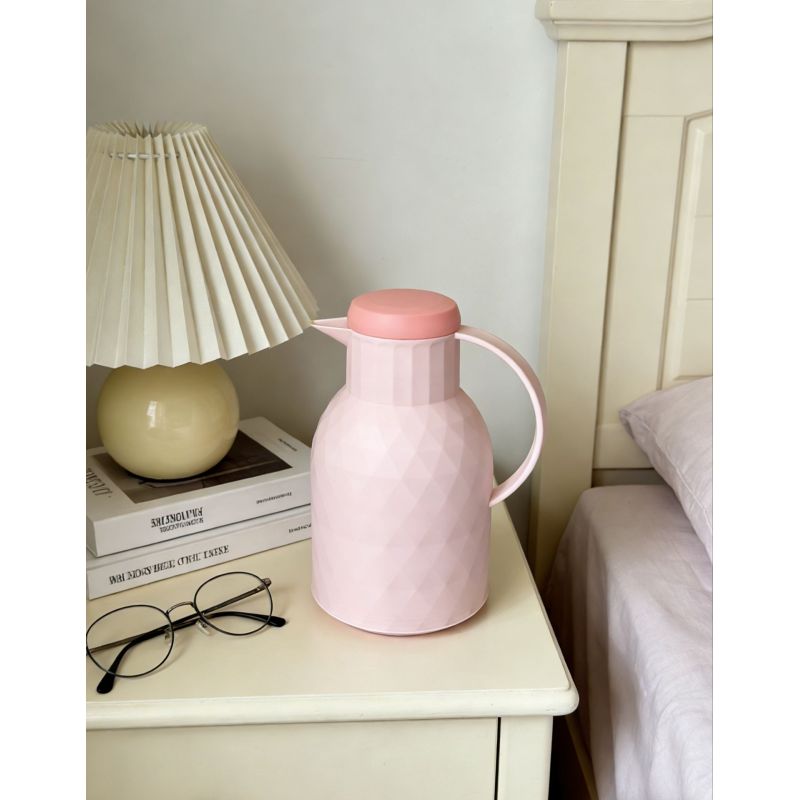 Modern Matte Vacuum Insulated Pitcher with Faceted Design, Airtight Seal Cap and Heat Preservation Glass Liner for All Occasions