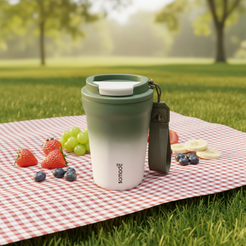 Thermos in acciaio inox SUS 304 di alta qualità, isolamento termico per 6-12 ore, 400 ml, tazza da ufficio, bicchiere da caffè, cinturino in corda, a prova di perdite.