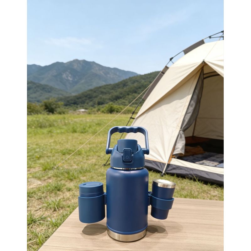 Insulated Water Bottle with Dual Drinking Ports Large Capacity Thermal Flask with Detachable Cups for Outdoor Camping Travel