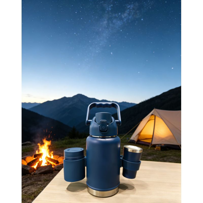 Insulated Water Bottle with Dual Drinking Ports Large Capacity Thermal Flask with Detachable Cups for Outdoor Camping Travel