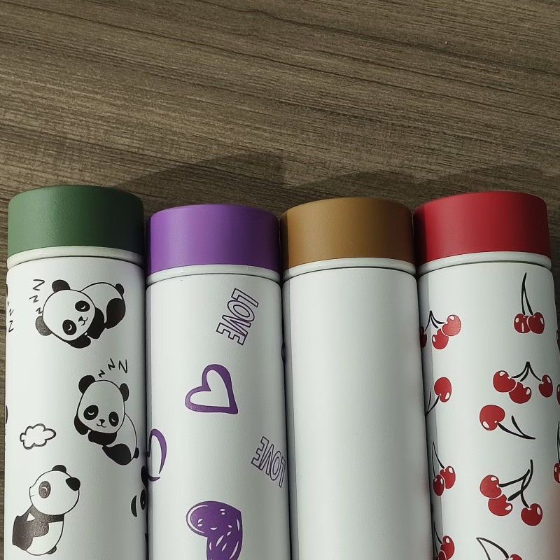 Lovely Pattern Mini Double Walled Stainless Steel Vacuum Straight Shaped Light Leak-Proof BPA Free Thermos Flask for Kids