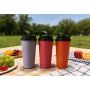 Copo térmico multicolorido em aço inoxidável com tampa à prova de vazamentos e alça para transporte. Reutilizável e ideal para viagens, ideal para bebidas quentes e frias.