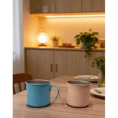 Smooth Finish Stainless Steel Mug with Curved Handle, Lightweight Metal Cup for Camping, Office and Daily Drinking