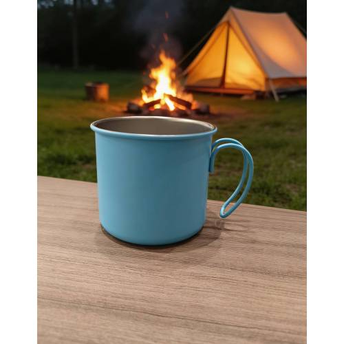Smooth Finish Stainless Steel Mug with Curved Handle, Lightweight Metal Cup for Camping, Office and Daily Drinking