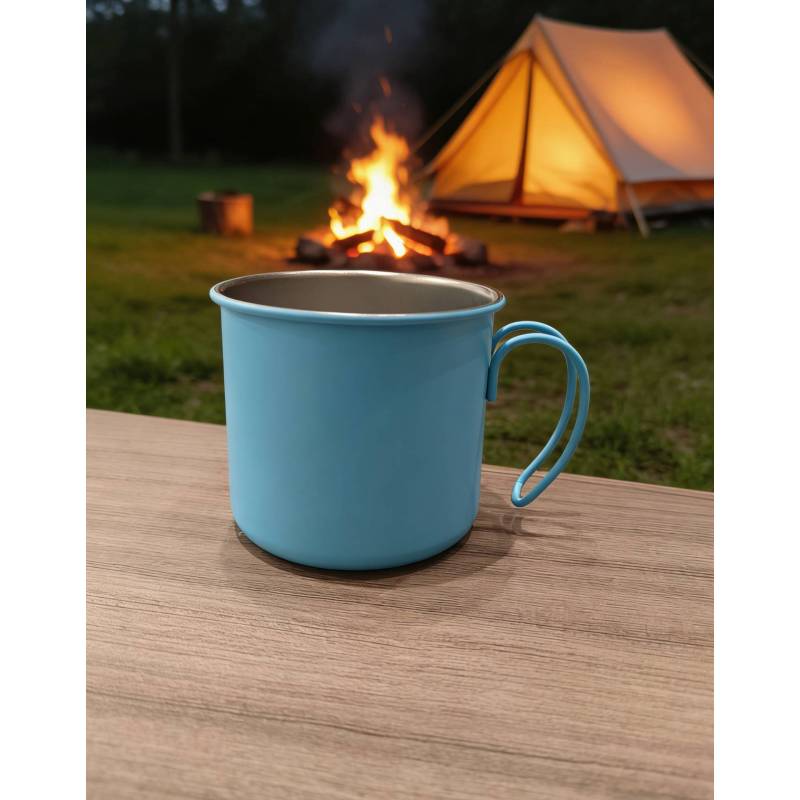 Smooth Finish Stainless Steel Mug with Curved Handle, Lightweight Metal Cup for Camping, Office and Daily Drinking