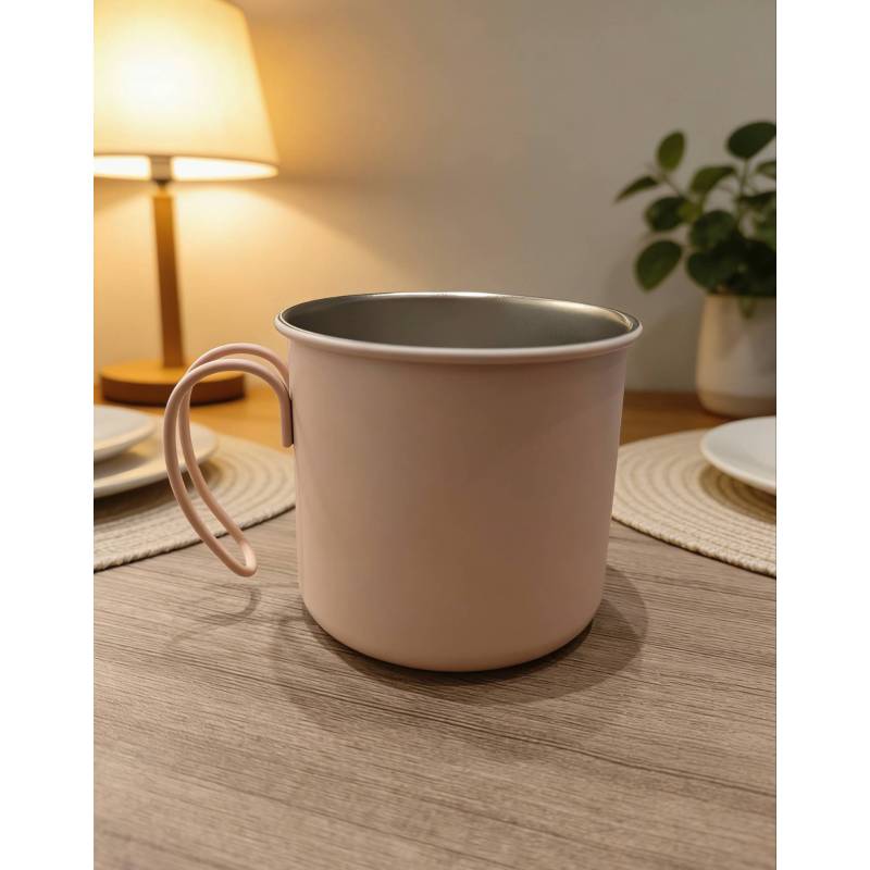 Smooth Finish Stainless Steel Mug with Curved Handle, Lightweight Metal Cup for Camping, Office and Daily Drinking