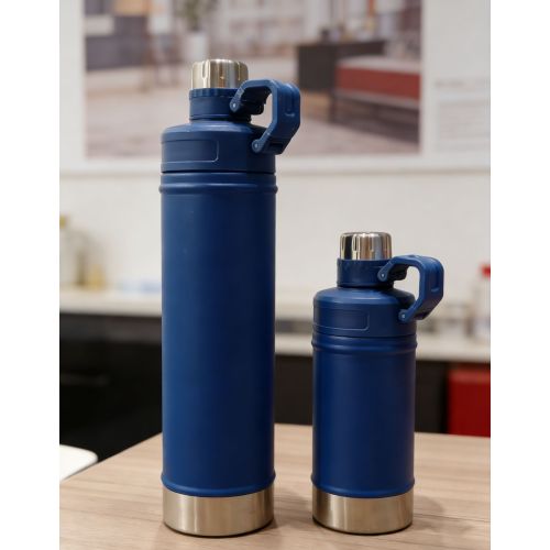 Sports Style Flip Lid Insulated Bottle Black Stainless Steel Vacuum Flask Leakproof Portable With Handle For Outdoor Gym Travel
