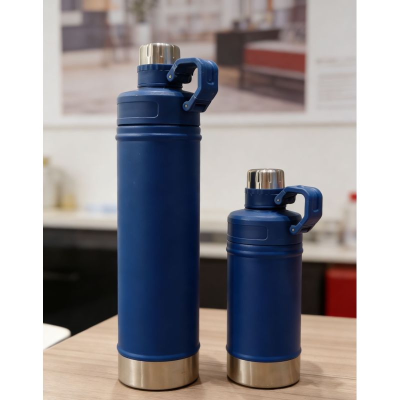 Sports Style Flip Lid Insulated Bottle Black Stainless Steel Vacuum Flask Leakproof Portable With Handle For Outdoor Gym Travel
