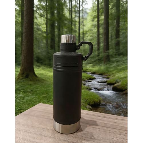 Sports Style Flip Lid Insulated Bottle Black Stainless Steel Vacuum Flask Leakproof Portable With Handle For Outdoor Gym Travel