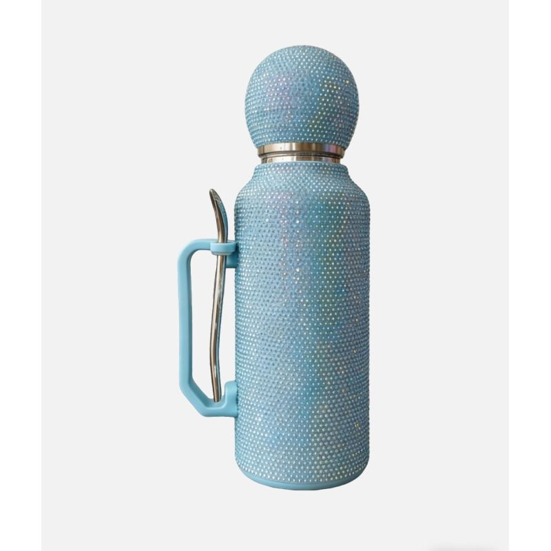 Sparkling Crystal Studded Stainless Steel Thermal Flask with Detachable Mate Cup Set and Spill-Proof Sip Nozzle for Daily