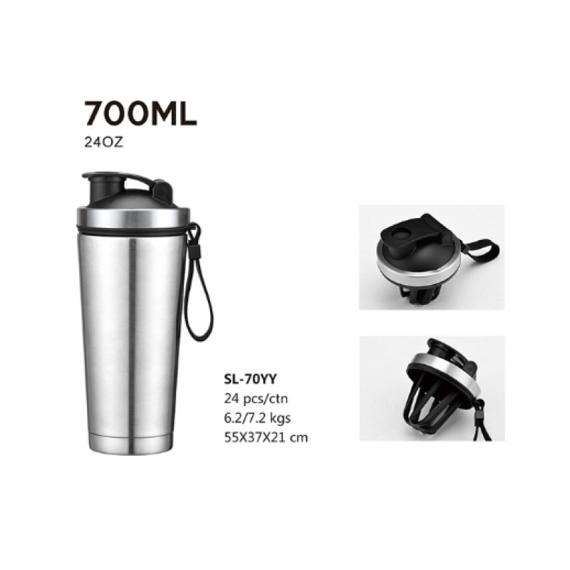 700ml Gym Outdoor Sports Insulated Stainless Steel Water Bottle Protein Shaker Bottle with Scale Cup