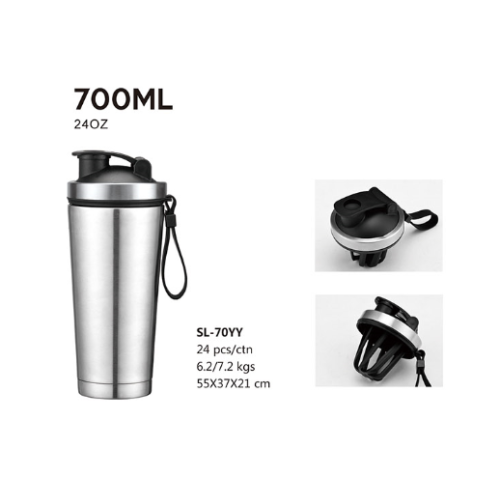 700ml Gym Outdoor Sports Insulated Stainless Steel Water Bottle Protein Shaker Bottle with Scale Cup