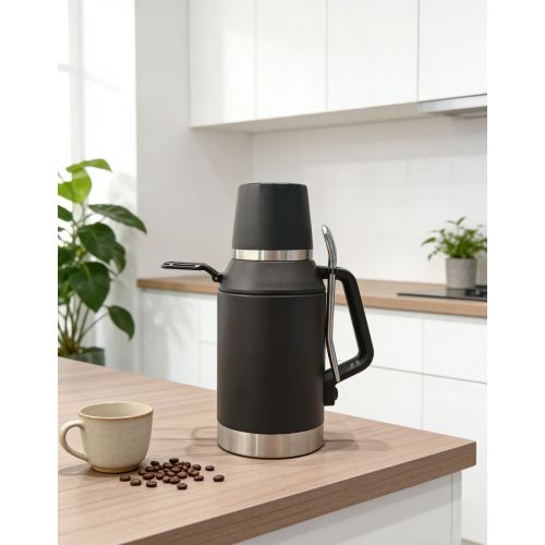 Heavy Duty Insulated Vacuum Flask with Multi Functional Lid and Built In Handle Great for Family Trips Picnics and Long Journeys