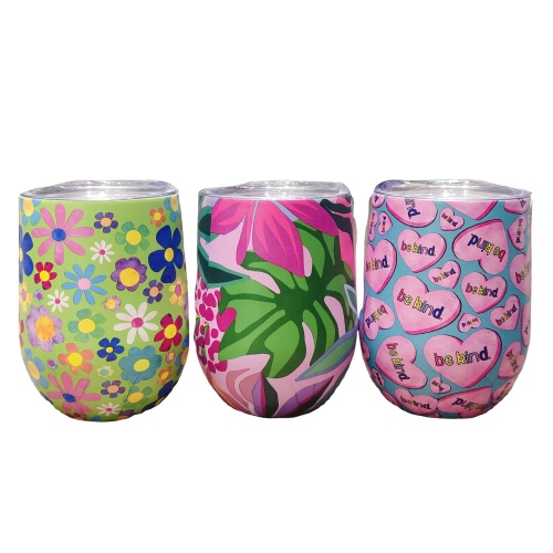Factory Wholesale Customized 12oz Wine Glass Stainless Steel Insulated Reusable Egg Wine Tumbler Cup with Lid
