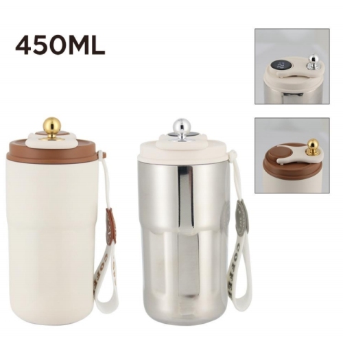 450ml Stainless Steel Coffee Cup Modern Design Portable Rope Smart Thermal Vacuum Cup Temperature Display Water Cup Companion