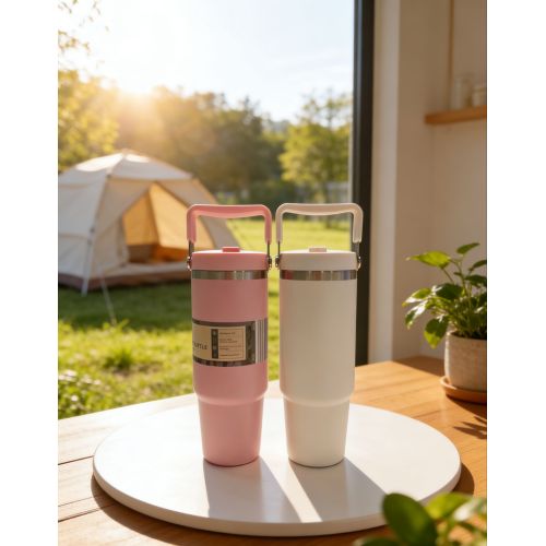 Durable Insulated Tumbler with Handle and Straw Vacuum Sealed Stainless Steel Cup for Home Office and Outdoor Activities