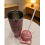 Robuster, isolierter Becher mit Griff und Strohhalm, vakuumversiegelt, aus Edelstahl, für Zuhause, Büro und Outdoor-Aktivitäten