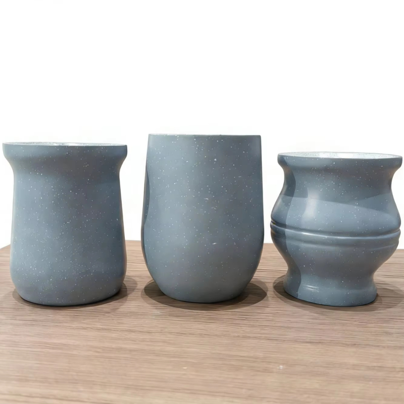 Speckled Grey Yerba Mate Cup Assortment with Curved Profiles for Stylish Home & Cafe Use