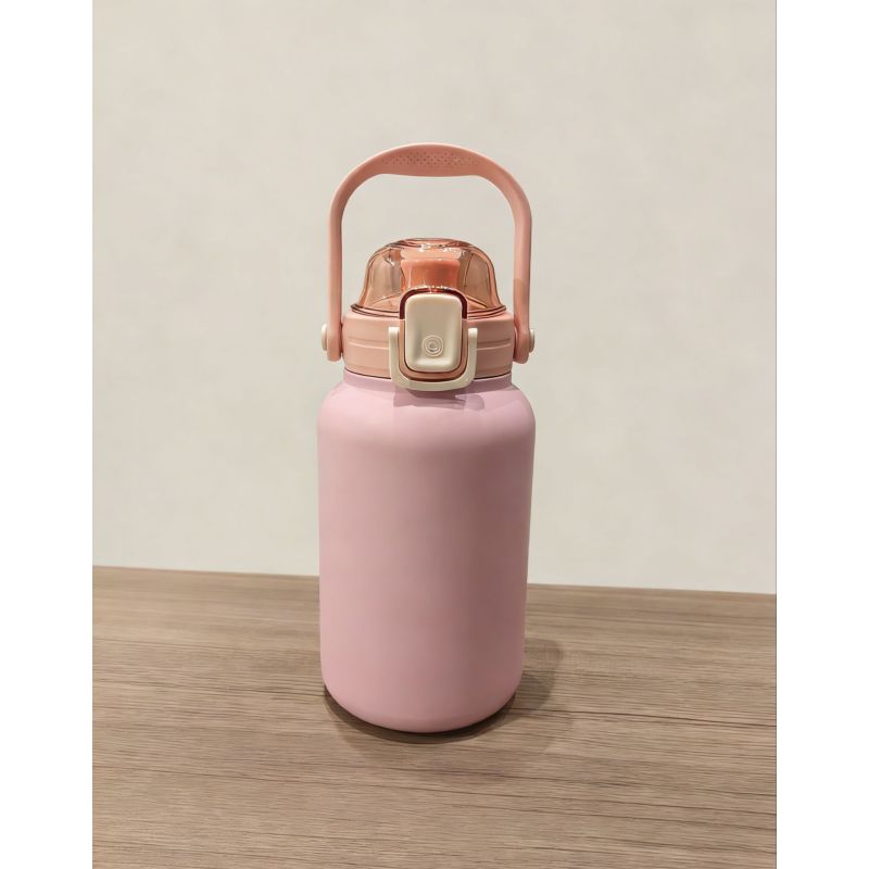 Vacuum Insulated Water Jug with Food Grade Stainless Steel Inner Liner Flip Straw Cap and Carry Handle for Travel Hiking Office