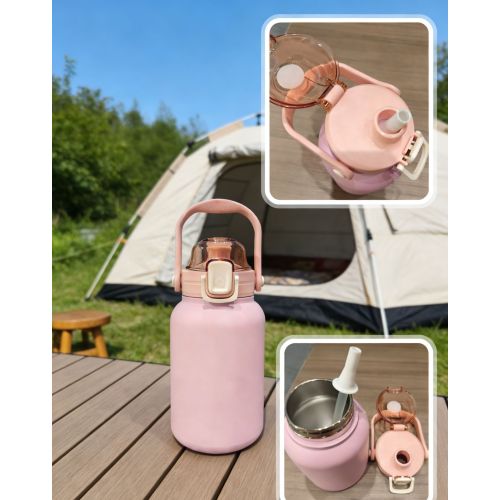 Vacuum Insulated Water Jug with Food Grade Stainless Steel Inner Liner Flip Straw Cap and Carry Handle for Travel Hiking Office