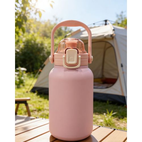 Vacuum Insulated Water Jug with Food Grade Stainless Steel Inner Liner Flip Straw Cap and Carry Handle for Travel Hiking Office