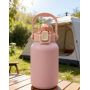 Vacuum Insulated Water Jug with Food Grade Stainless Steel Inner Liner Flip Straw Cap and Carry Handle for Travel Hiking Office