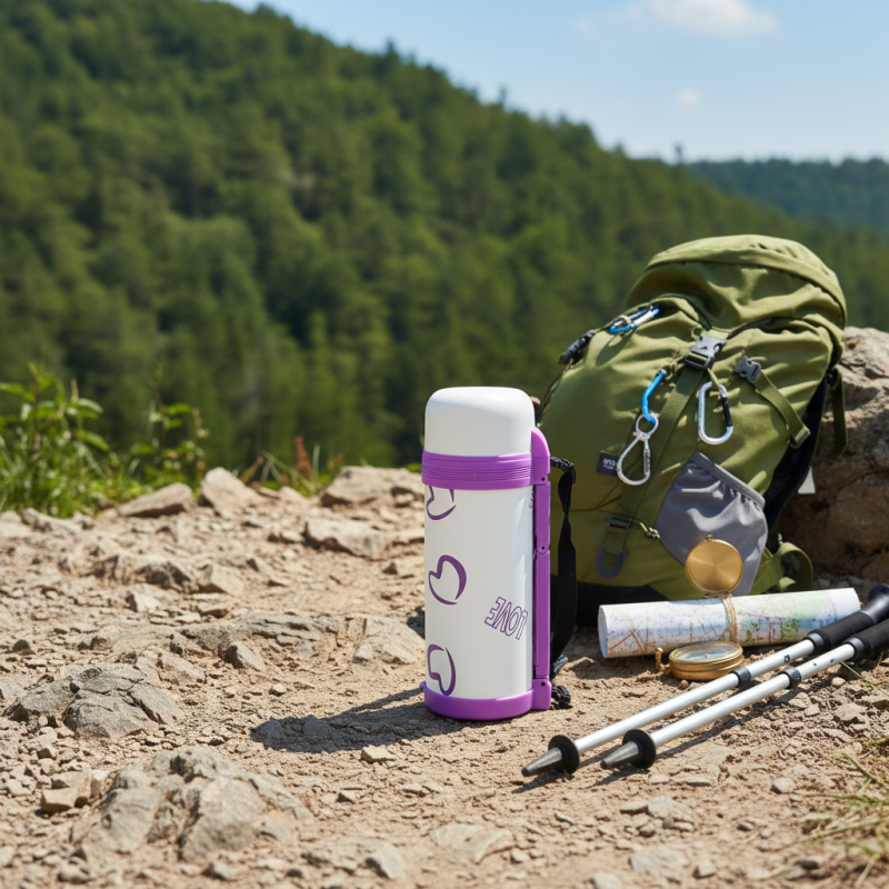 Custom Logo Love Heart Vacuum Insulated Thermos Flask | Food Grade Stainless Steel Camping Travel Bottle Carry Handle Rope