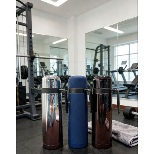 Double Wall Vacuum Insulated Bullet Shape Stainless Steel Water Bottle with Portable Handle for Travel Office Outdoor Sports