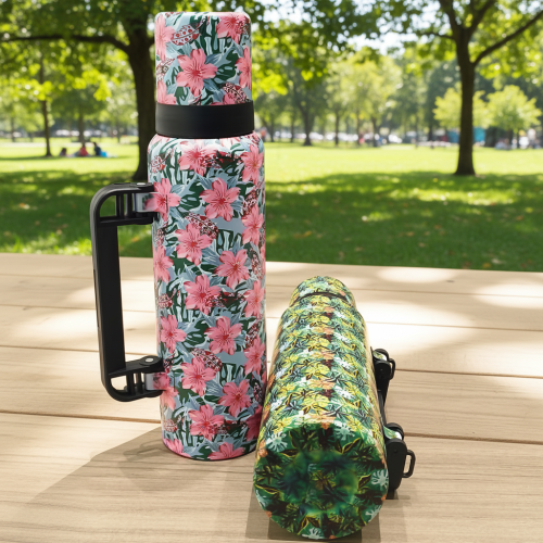 304 Stainless Steel Double Wall Vacuum Insulated Classic Camping Thermos Jug Hawaiian Floral Print Large Capacity Leak-Proof BPA