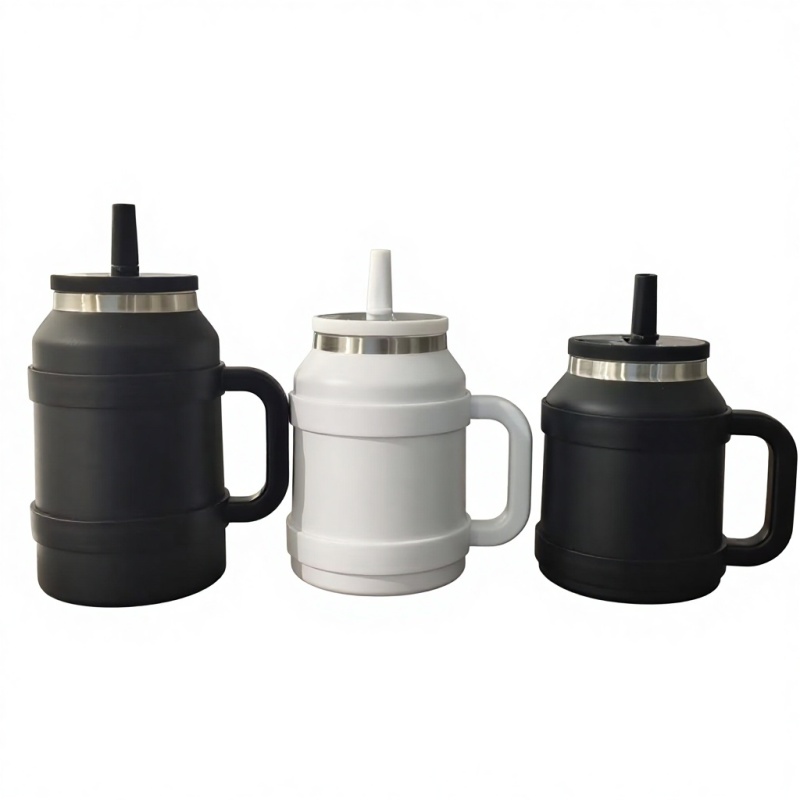 Custom LOGO  Big Capacity Double Wall Stainless Steel Vacuum Hot and Cold Drink Bottle With Handle and Straw