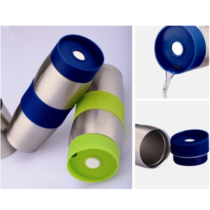 High Quality Classic Curve Design Press Cover Silicone Ring Non-Slip 304 Stainless Steel Vacuum Flask Auto Car Cup