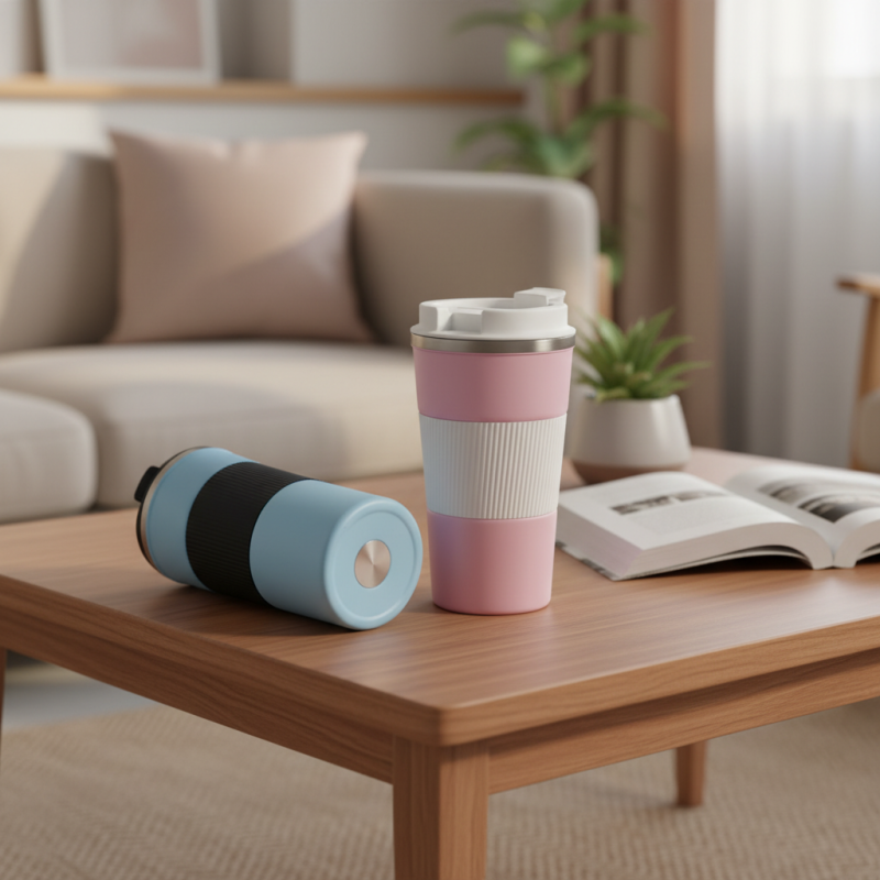 Insulated Travel Thermal Coffee Mug Reusable 500ml Stainless Steel Tumbler with Powder Coated Lid Vacuum Bottle Type