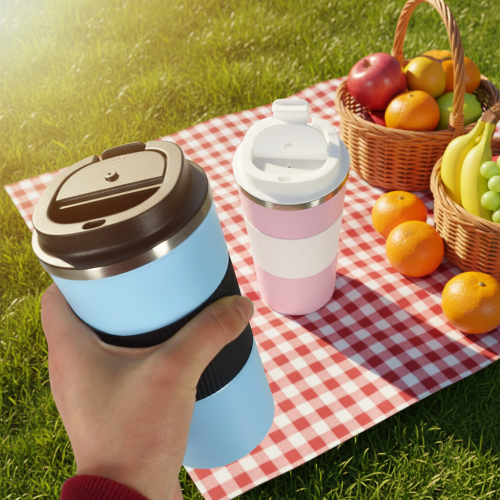 Insulated Travel Thermal Coffee Mug Reusable 500ml Stainless Steel Tumbler with Powder Coated Lid Vacuum Bottle Type