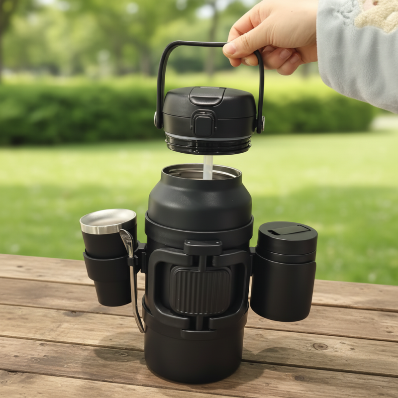 Neue, großvolumige, vakuumisolierte Sport-Trinkflasche aus Edelstahl 304 mit praktischem Griff für die Fahrzeugmontage im Freien