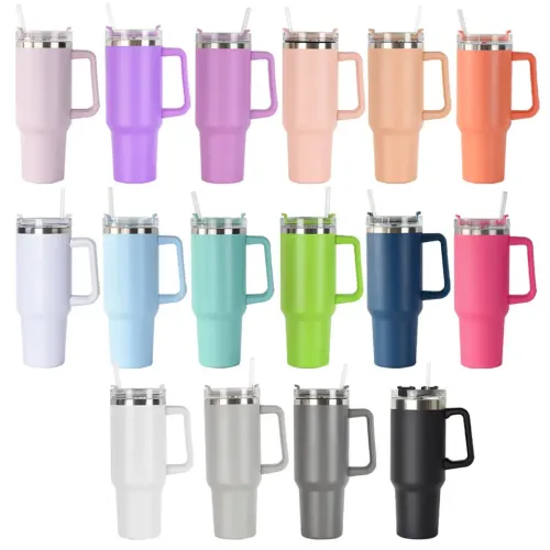 2024 Wholesale Hot Sale 40oz Insulated Handle Tumbler Vacuum Metal Cup Stainless Travel Mug with Lids and Straw