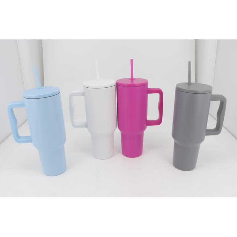 40 oz Double-Wall Stainless Steel Vacuum Insulated Travel Tumbler Water Cup with Handle Lids and Straw for Car Use