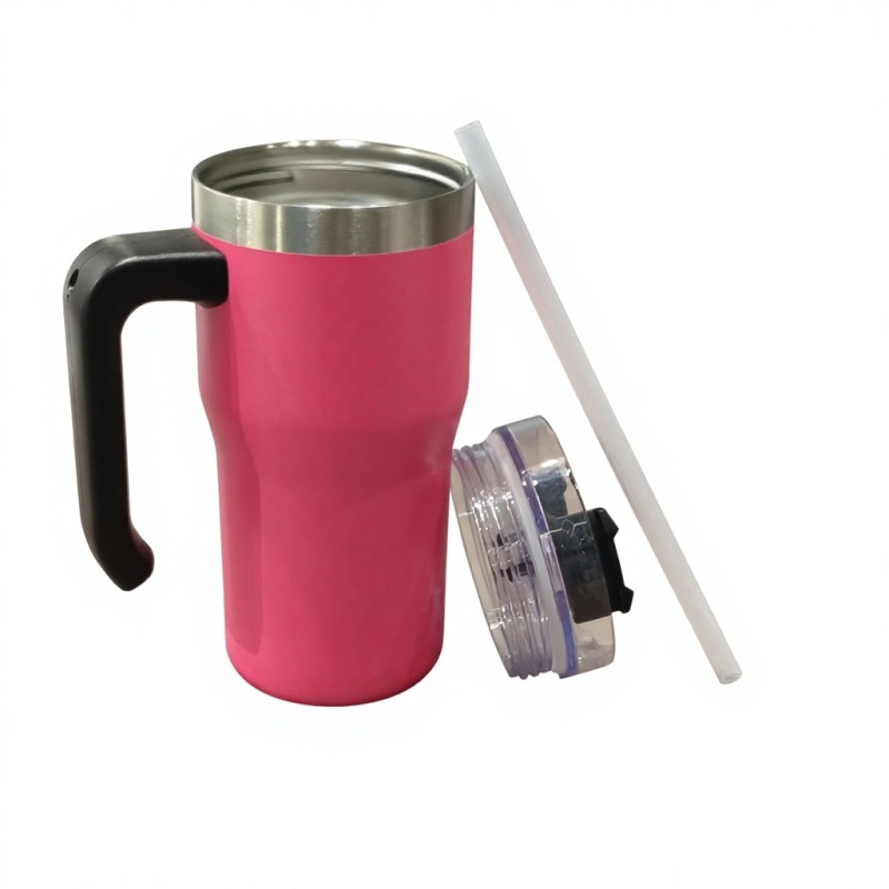 Offerta imperdibile: bicchiere termico da 20 once in acciaio inossidabile con manico e cannuccia, a doppia parete, a prova di perdite, con isolamento sottovuoto, ideale per feste e viaggi, senza BPA.