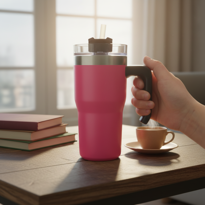 Offerta imperdibile: bicchiere termico da 20 once in acciaio inossidabile con manico e cannuccia, a doppia parete, a prova di perdite, con isolamento sottovuoto, ideale per feste e viaggi, senza BPA.