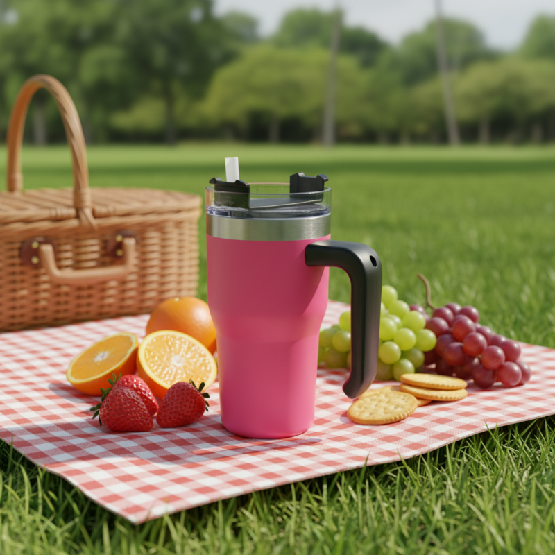 Offerta imperdibile: bicchiere termico da 20 once in acciaio inossidabile con manico e cannuccia, a doppia parete, a prova di perdite, con isolamento sottovuoto, ideale per feste e viaggi, senza BPA.
