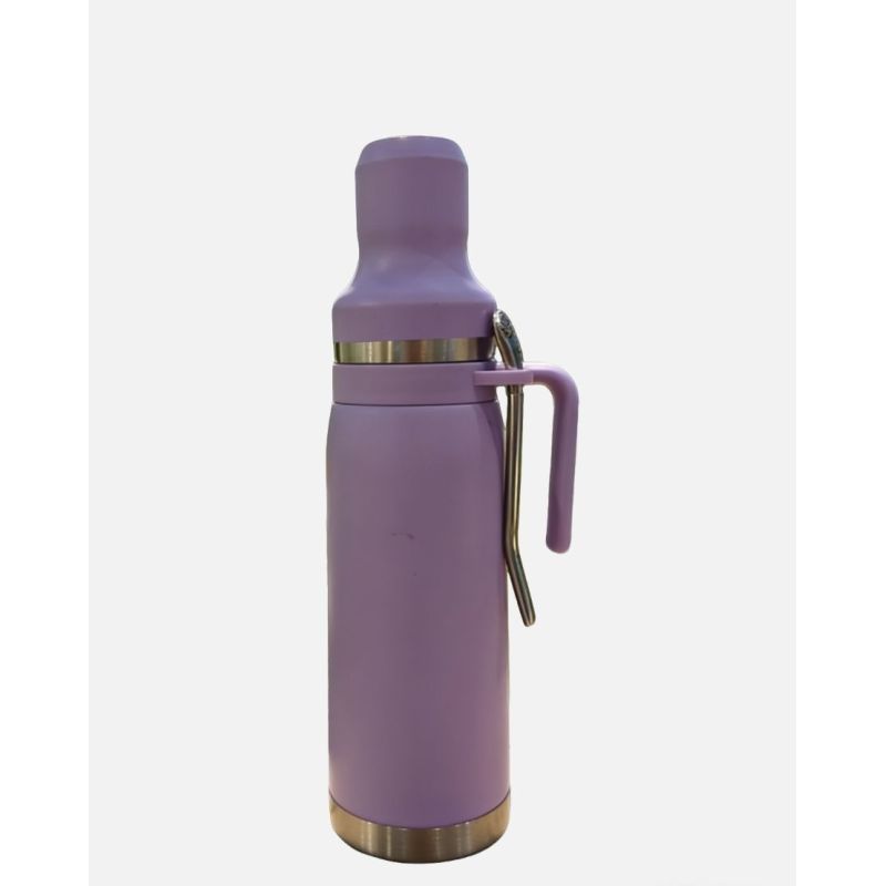 Vacuum Insulated Stainless Steel Bullet Shape Water Bottle with Portable Handle and Detachable Cup for Travel Camping and Daily