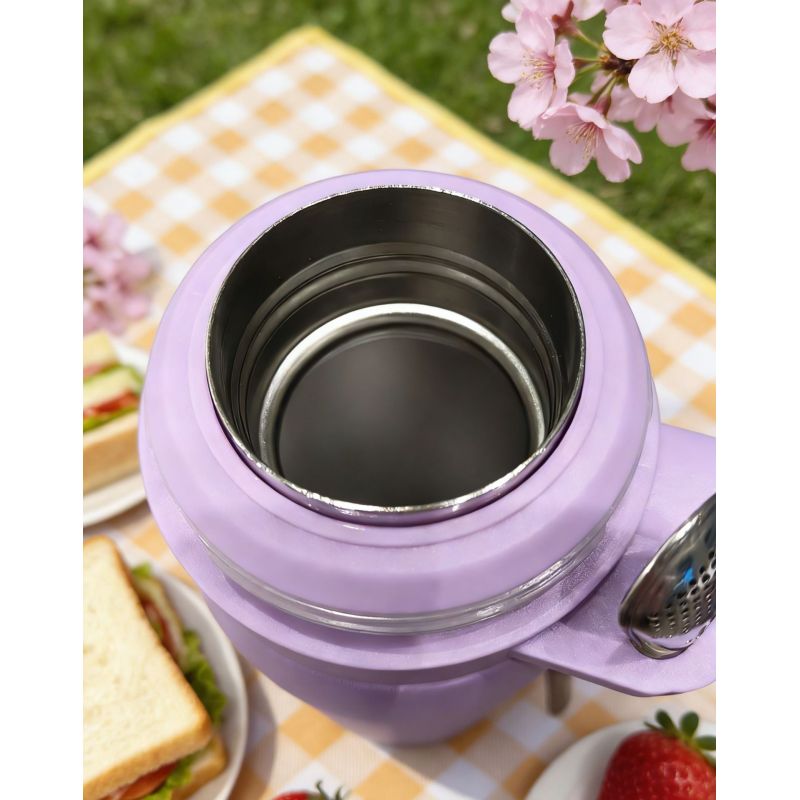 Vacuum Insulated Stainless Steel Bullet Shape Water Bottle with Portable Handle and Detachable Cup for Travel Camping and Daily